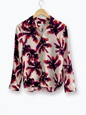 Equipment Femme 100% Silk Palm Tree Print Button Down Blouse XS Tropical Multi